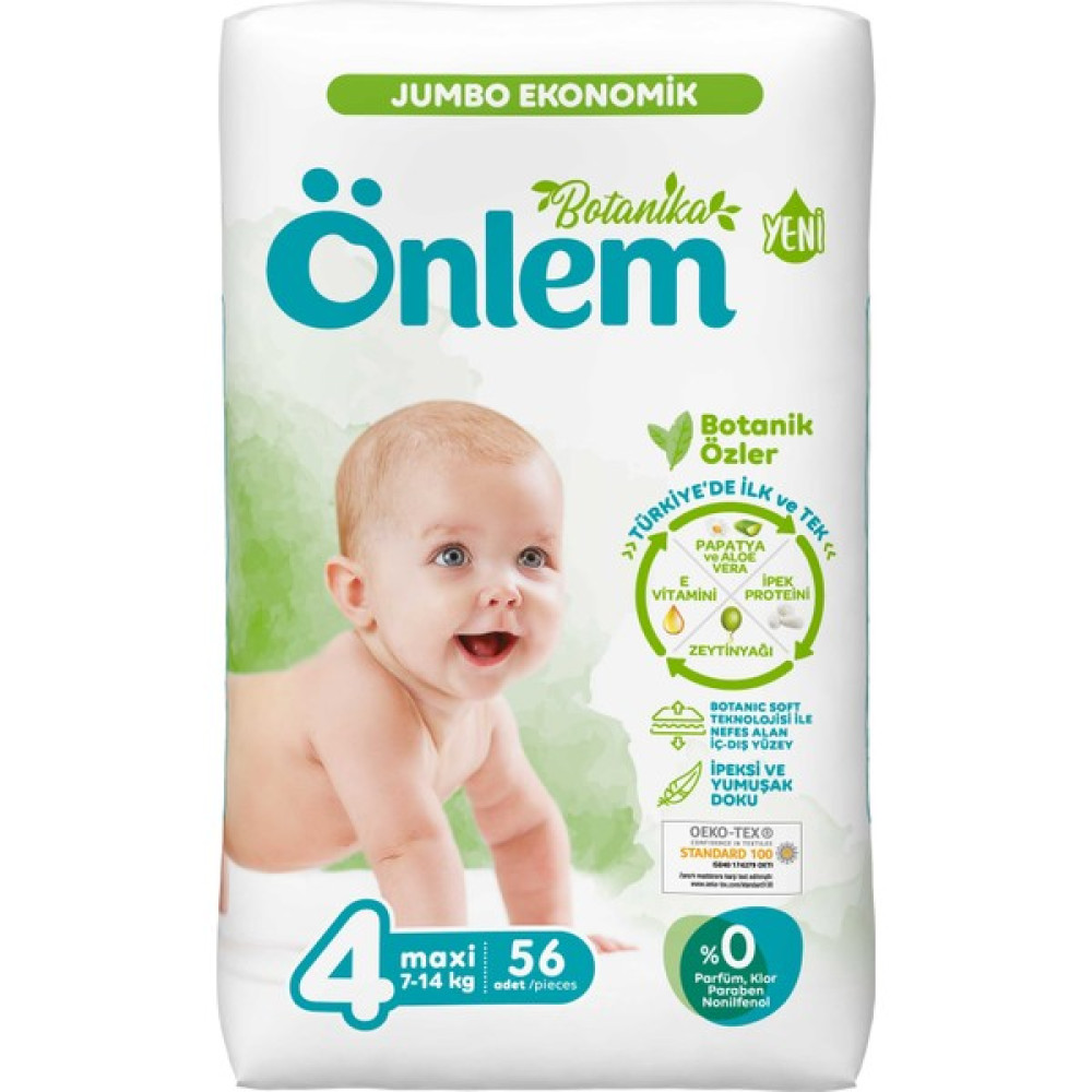 Önlem Botanika Bebek Bezi Jumbo Paket Maxi 56’lı (7-14 Kg) - 4 Bebek Bezi Fiyatı