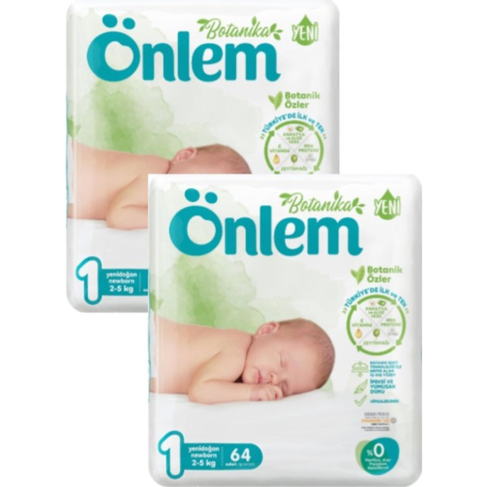 Önlem Botanika Bebek Bezi Yenidoğan Newborn 2-5 kg 1 Numara 2 x 64 Adet - 1 Beden (2 - 5 kg) / 208 Adet Bebek Bezi Fiyatı