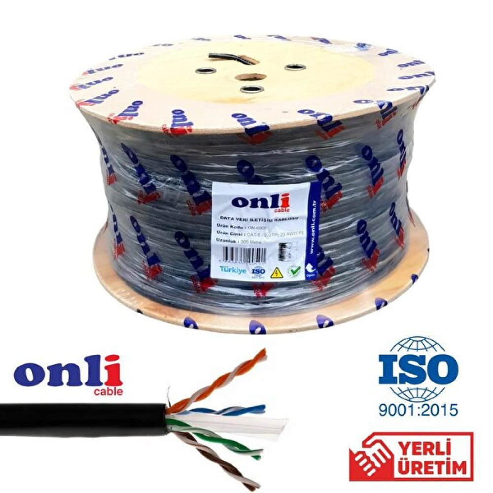 Onli 23Awg Cat6 PE 305 M Siyah Dış Ortam Kablo Ağ / Network Kablosu Fiyatı