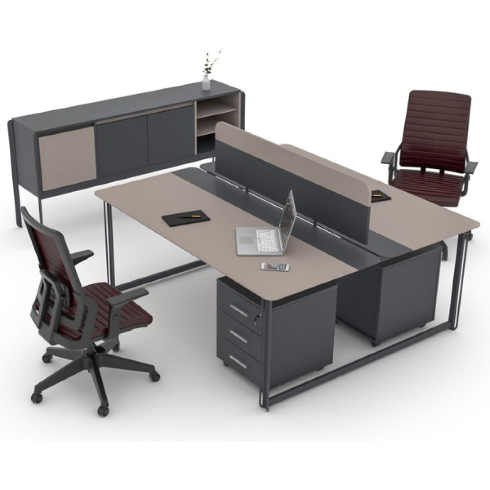 Online Ofis Mobilya Zelve 140 Ws Ofis Ikili Iş Istasyonu-Stone/antrasit - 140*163*110 - Antrasit Çalışma Masası Fiyatı