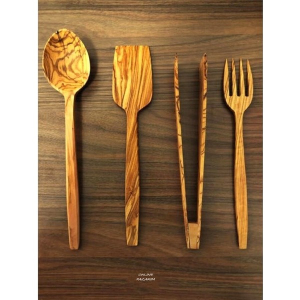 Online Pazar Tahta Kaşık Yemek Kaşığı Ahşap Servis Seti 4'lü Set Zeytin Ağacı Mutfak Gereçleri Çatal / Kaşık / Bıçak Takımları Fiyatı
