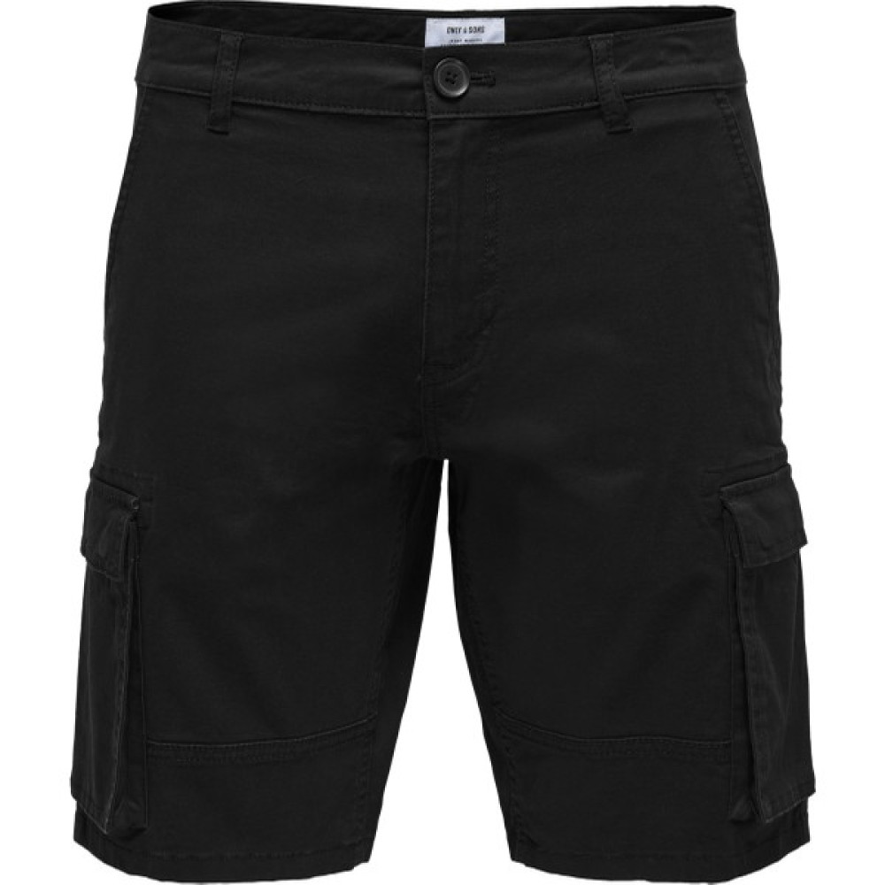Only & Sons Normal Bel Düz Siyah Erkek Kargo Şort - 22016689_ONSCAM Stage Cargo Shorts Erkek Şort Fiyatı