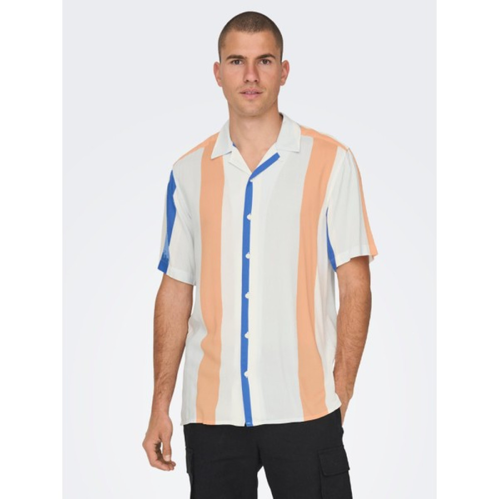 Only & Sons Wayne Lıfe Reg Vıscose Erkek Beyaz-Mavi Gömlek 22026100-24 Erkek Gömlek Fiyatı