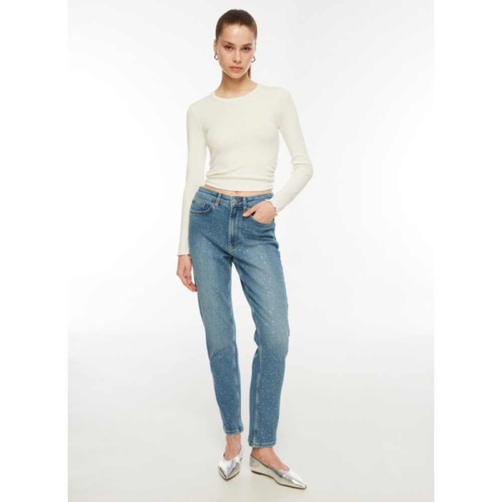 Only Yüksek Bel Geniş Paça Düz Mavi Kadın Denim Pantolon Onlrıley Hw Slım Straıght Stud Dnm Bayan Jeans / Kot Pantolon Fiyatı