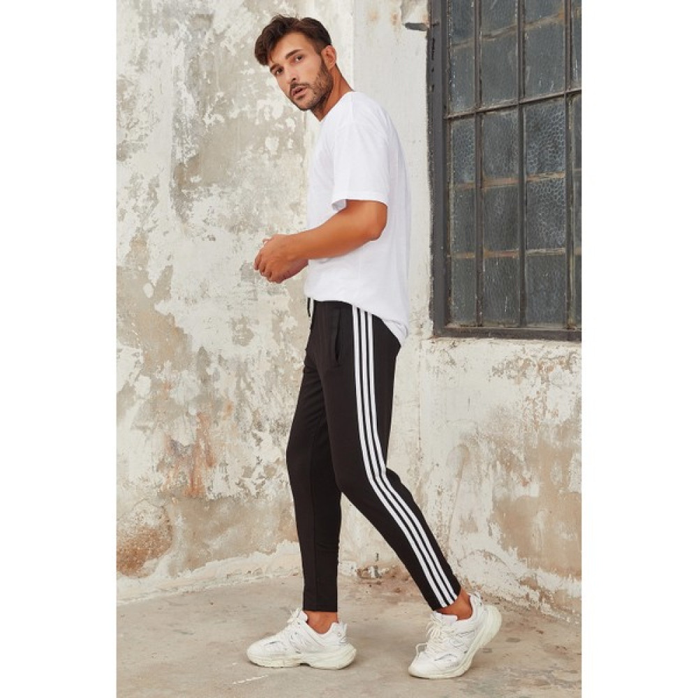 Onlycool Erkek Siyah Üç Şeritli Boru Paça Jogger Eşofman Altı L Erkek Eşofman Fiyatı