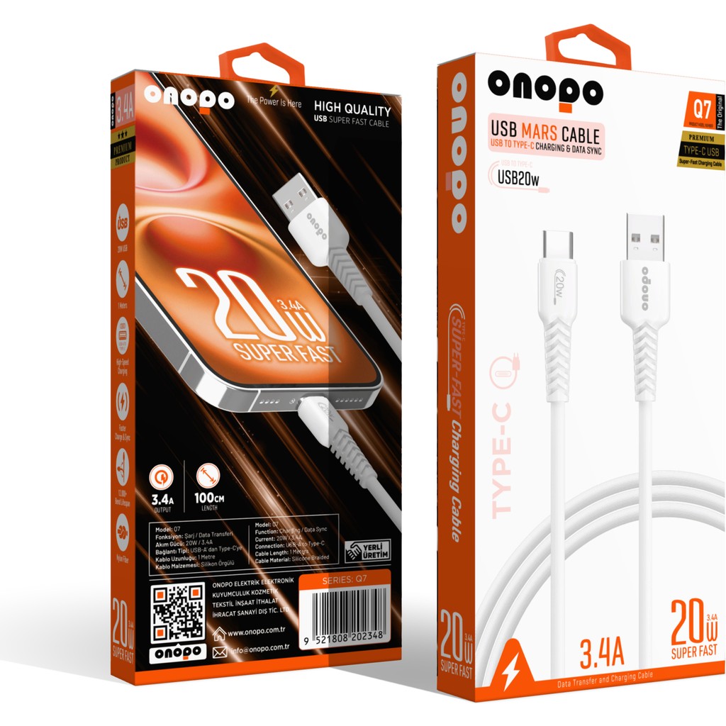 Onopo Android Xiaomi Uyumlu Şarj Kablosu Type-c To Usb Kablo 3.4a Uyumlu Hızlı Şarj Ve Data Kablosu 1m -Q7 Bilgisayar Çevirici ve Adaptörü Fiyatı