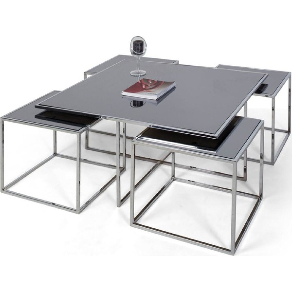 Onur Design Kante Metal Crom Kaplama Füme Aynalı Orta Sehpa 4+1 Orta Sehpa Fiyatı