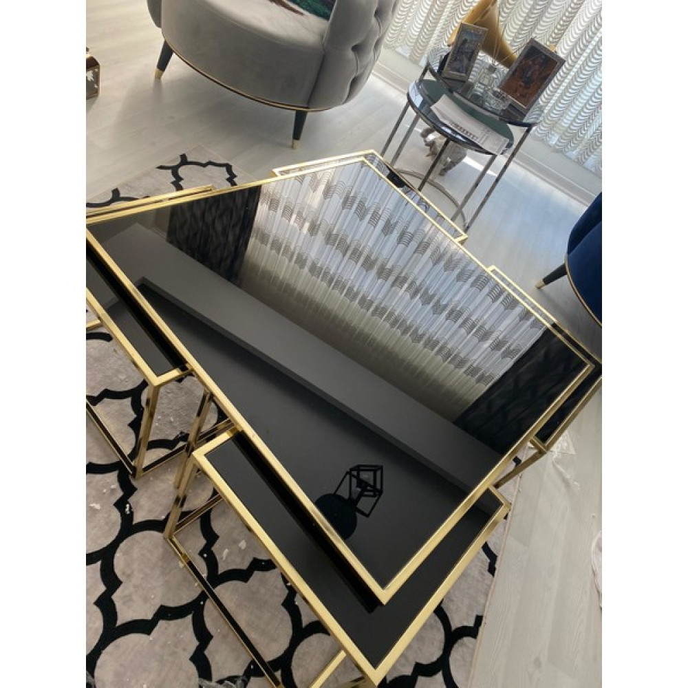 Onur Design Kante Metal Gold Kaplama Siyah Camlı Kare Orta Sehpa 4+1 Orta Sehpa Fiyatı