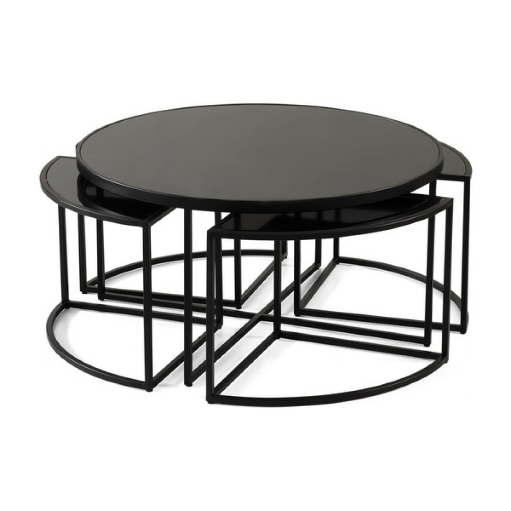 Onur Design Sosa Metal Crom Siyah Kaplama Füme Aynalı Siyah Camlı Orta Sehpa 4+1 Orta Sehpa Fiyatı