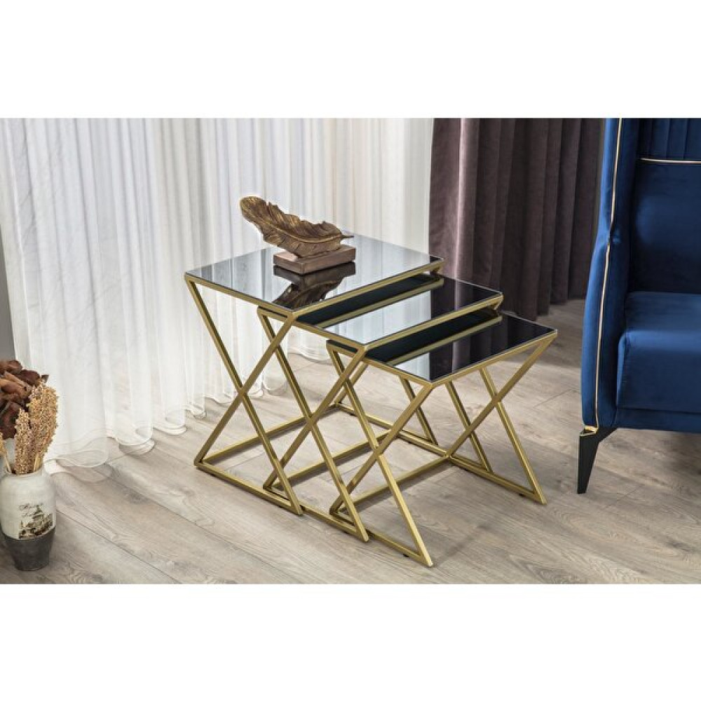 Onur Design Venedik Metal Gold Füme Cam Aynalı Zigon Sehpa Zigon Sehpa Fiyatı