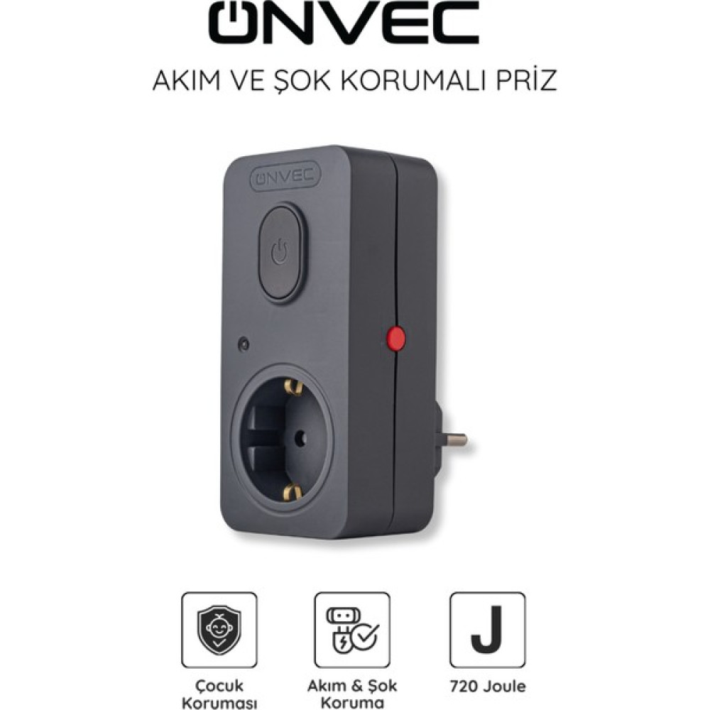 Onvec Basic Anahtarlı Akım ve Şok Korumalı Priz 720 Joule Antrasit Gri Prizler Fiyatı