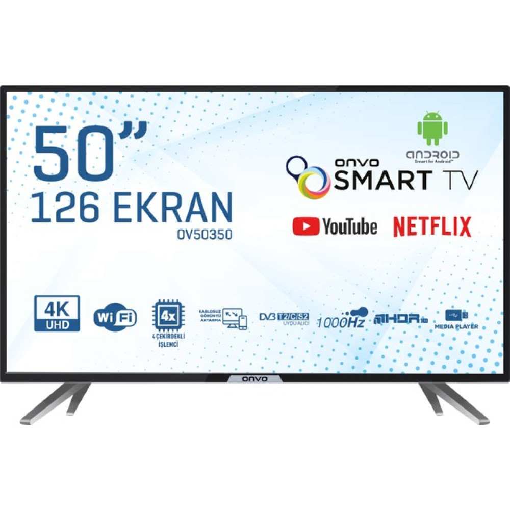 Onvo OV50350 50" 126 Ekran Uydu Alıcılı 4K Ultra HD Android Smart LED TV Televizyonlar Fiyatı