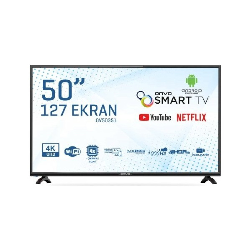 Onvo OV50351 50" 127 Ekran Uydu Alıcılı 4K Ultra HD Android Smart LED TV Televizyonlar Fiyatı