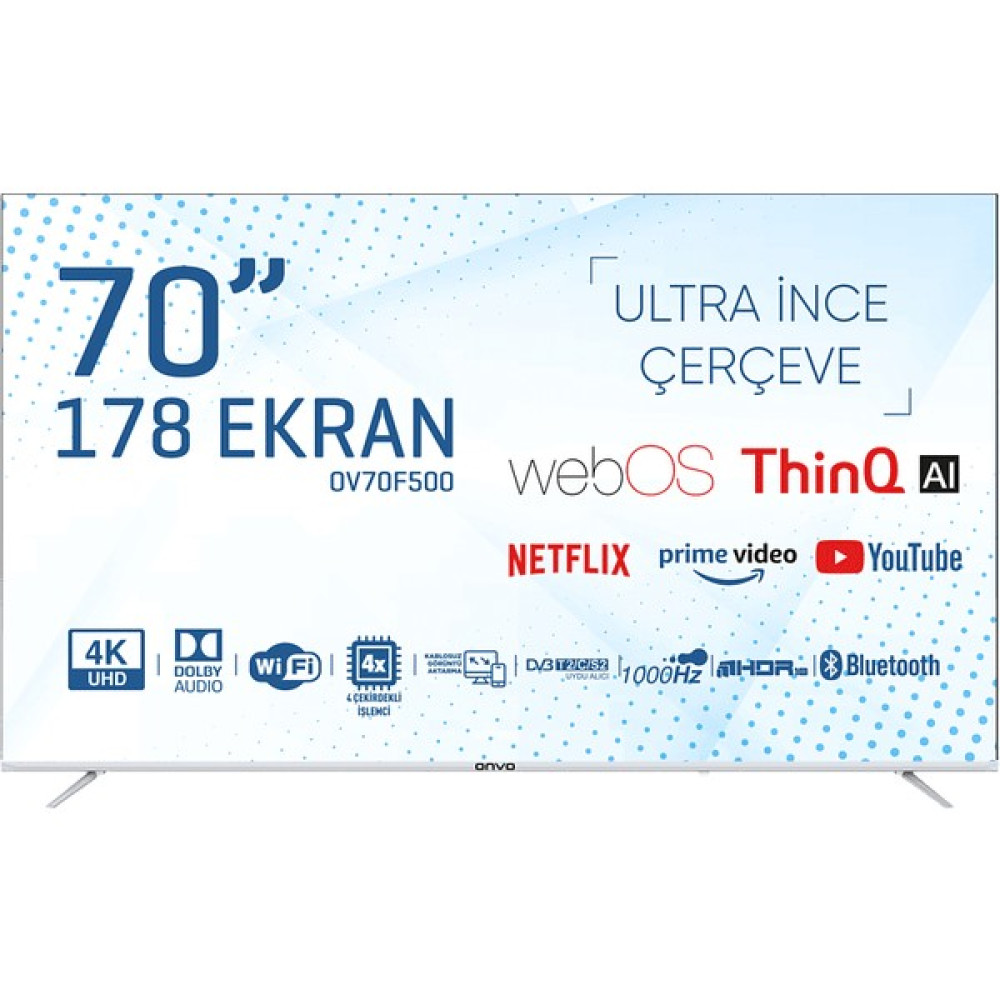 Onvo OV70F500 70" 178 Ekran Uydu Alıcı 4K Ultra HD webOS Smart LED TV (Çerçevesiz) Televizyonlar Fiyatı