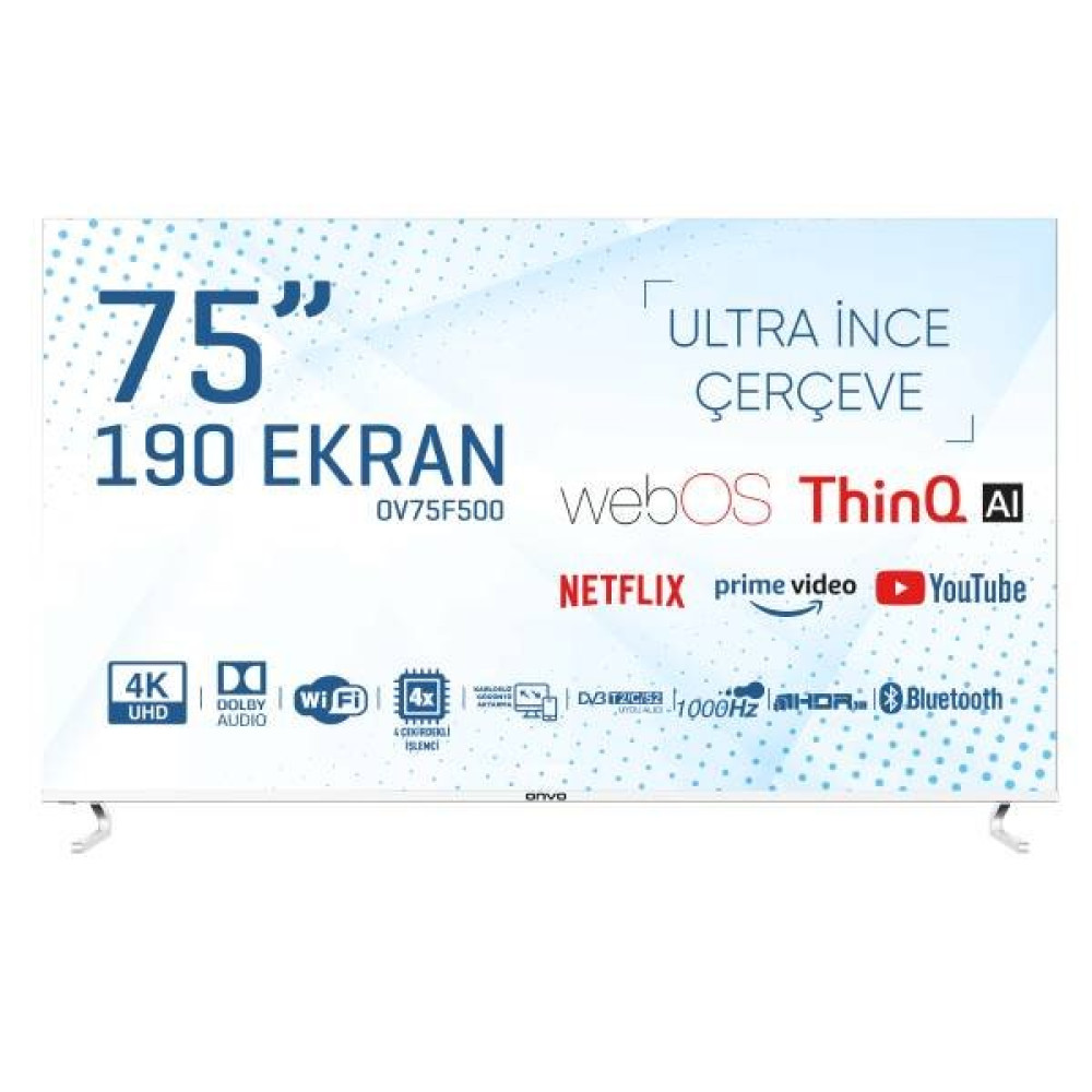 Onvo Ov75F500 75" Frameless Ultra HD WebOS Smart LED TV Televizyonlar Fiyatı