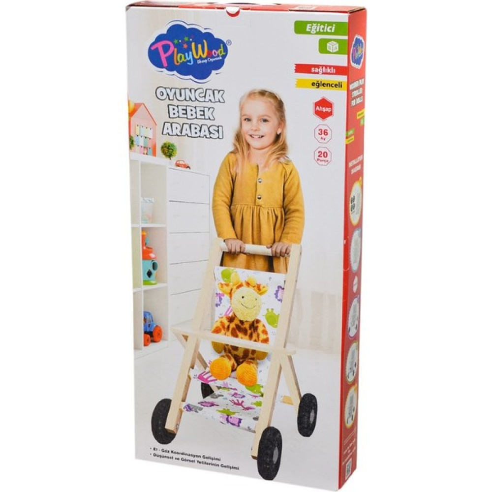 Onyıl Oyuncak ONY-386 Ahşap Oyuncak Bebek Arabası -Onyıl Oyuncak Fiyatı