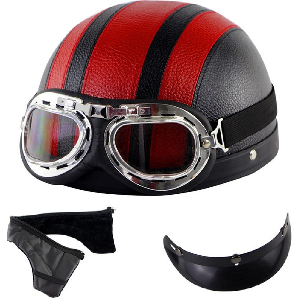 OoTdd Gözlüklü Retro Harley Kaskı Elektrikli Araç Kaskı (Yurt Dışından) - Kırmızı Motorsiklet Kaskları Fiyatı