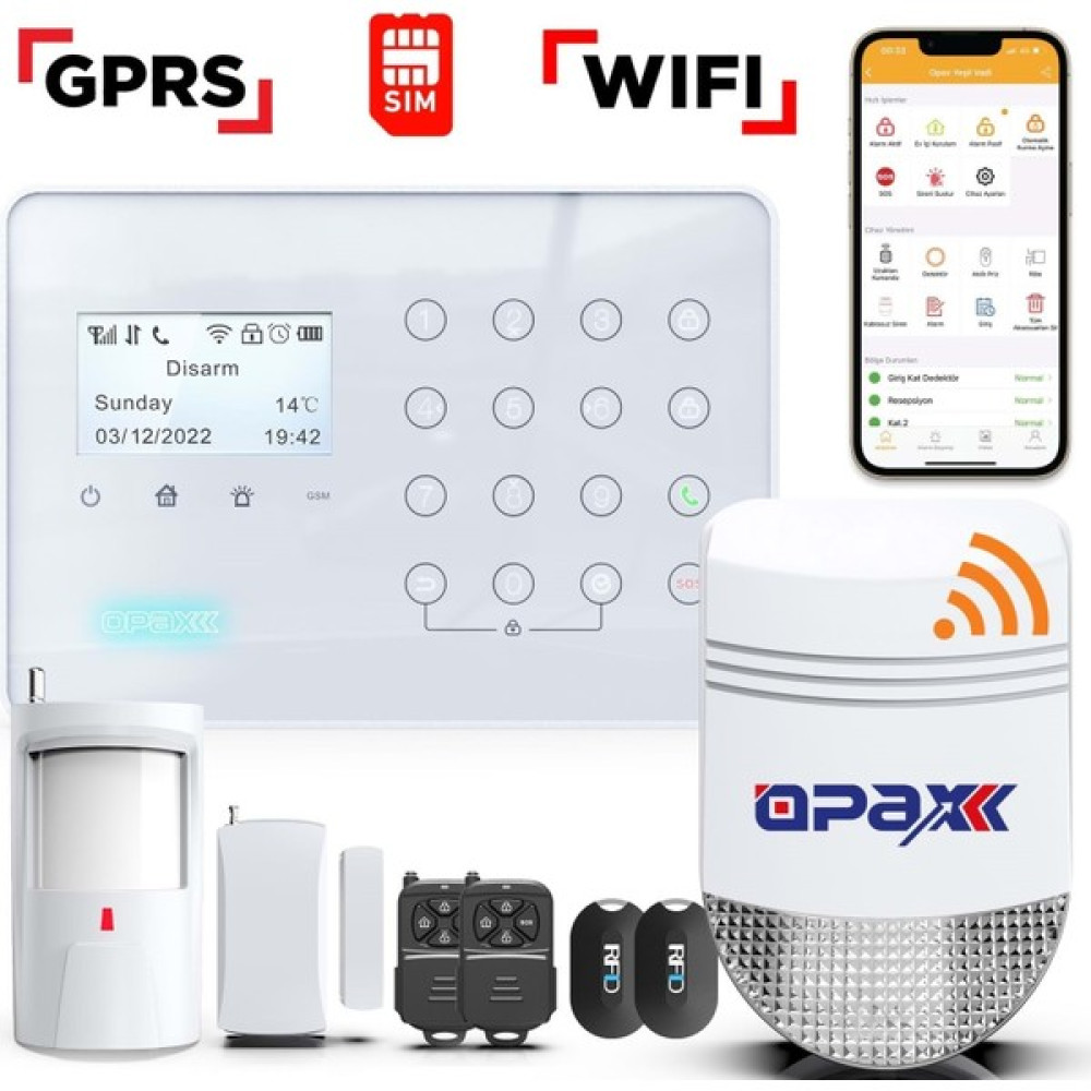 OPAX ARD-575+ Bgr-09 Gprs/gsm/wıfı Kablosuz Alarm Paneli ve Bgr-09 Kablosuz Sirenli (1 Yıl Ahm Ücretsiz) Güvenlik Sistemi Setleri Fiyatı