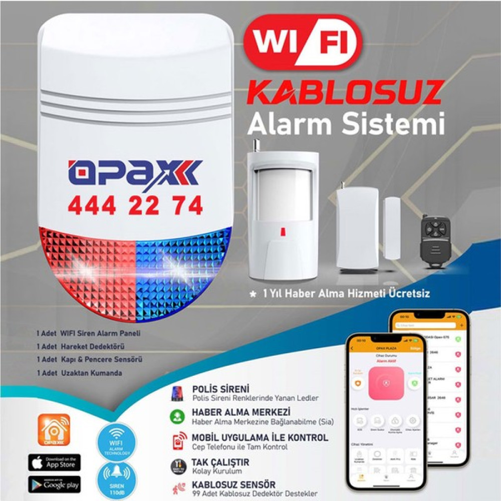 OPAX Bgr-12 Wıfı Kablosuz Siren Alarm Sistemi Mobil Uygulamalı Data Güvenlik Güvenlik Sistemi Setleri Fiyatı