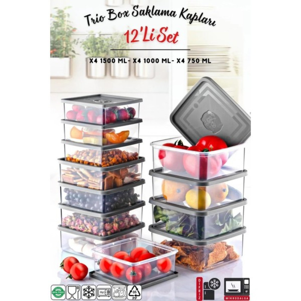 Open Home 12'li Set Kare Mikrodalga & Difriz Uyumlu Trio Saklama Kabı X4 0,75 Lt/1 Lt/1,5 Lt Saklama Kapları Fiyatı