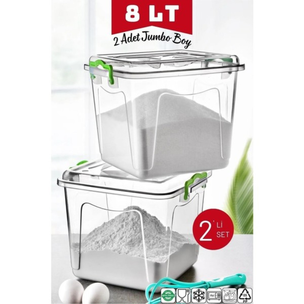 Open Home 8 Lt Jumbo Boy Kare Un, Şeker, Bakliyat Kabı 2 Adet Şeffaf Saklama Kapları Fiyatı