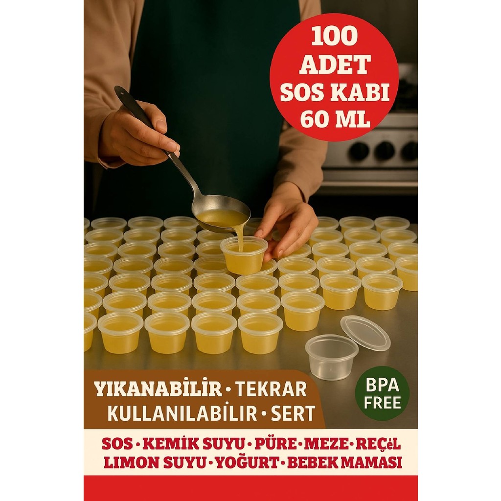 Open Home Concept 100’LÜ Set-60 ml Kendinden Kapaklı Şeffaf Sosluk – Sızdırmaz, Sıcağa Dayanıklı, Tekrar Kullanılabilir - 60 ml Saklama Kapları Fiyatı