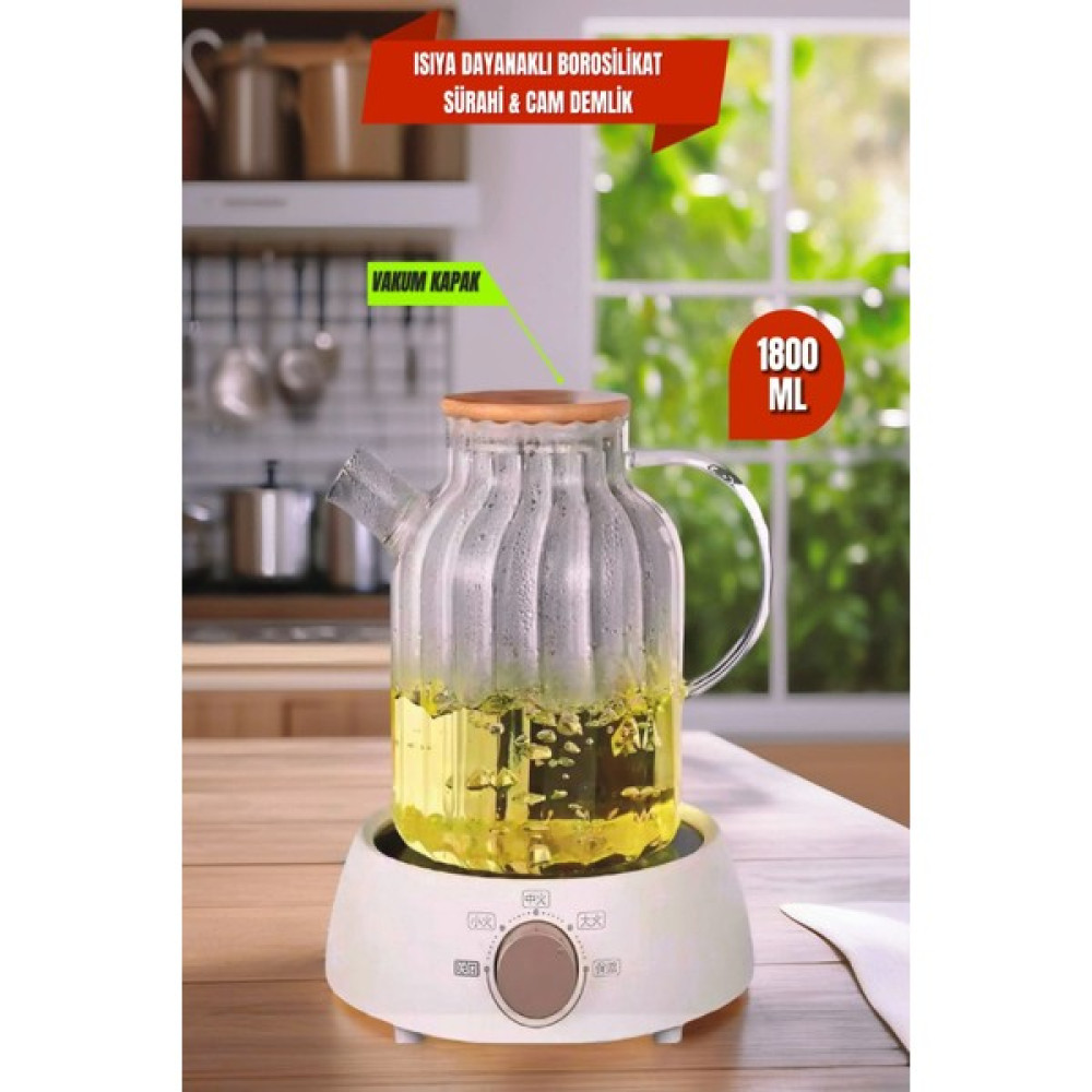 Open Home Concept Lemonade Vakumlu Bambu Kapaklı Isıya Dayanıklı Borosilikat Sürahi & Cam Demlik, Süzgeçli Demlik - Şeffaf - 1850 ml Sürahi Fiyatı