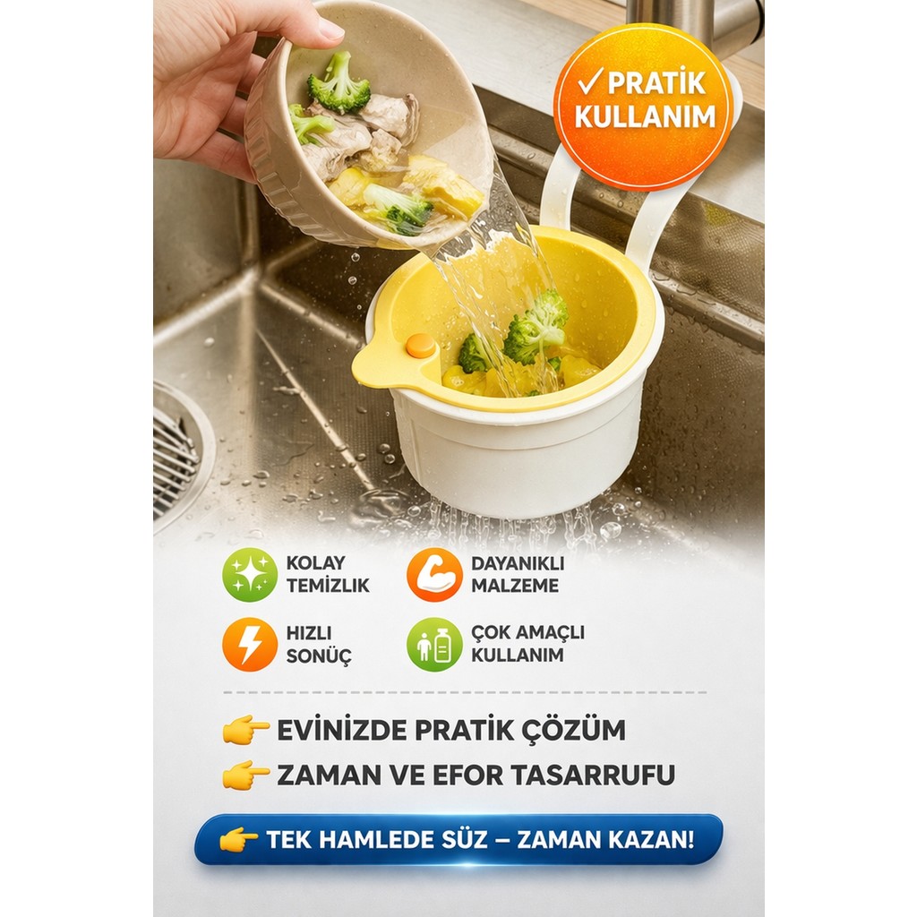 Open Home Concept Musluk Askılı Lavabo Süzgeci Makarna Sebze Süzme Gider Filtresi Pratik Mutfak Sepeti Renkli - 250 ml Diğer Fiyatı