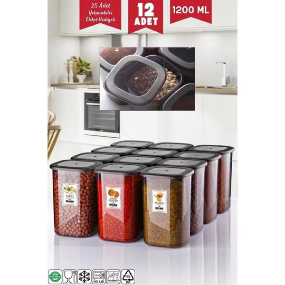 Open Home Etiketli 12 Adet 1200 ml Ekonomik Kırılmaz Antrasit Saklama Kabı Saklama Kapları Fiyatı