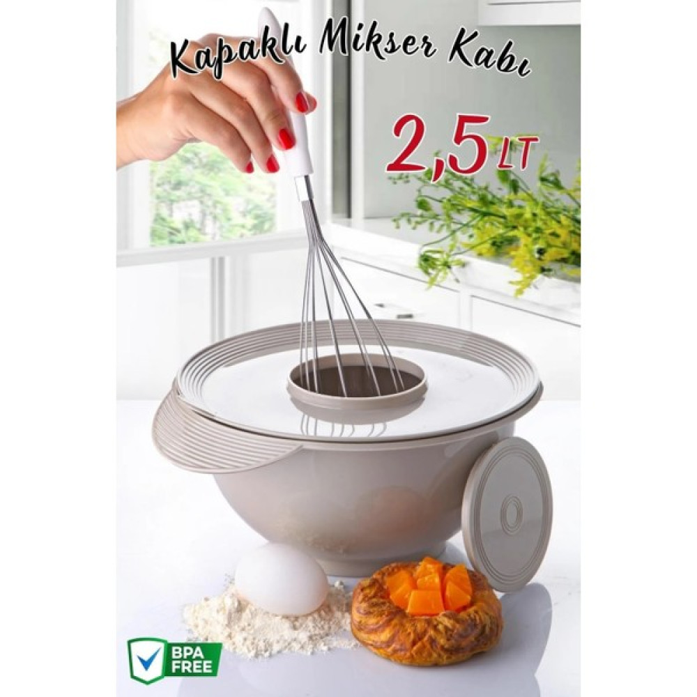 Open Home Kapaklı Sıçratmaz Mikser - Blender Kabı - Kase 2,5 Litre Taş Gri Kase Fiyatı