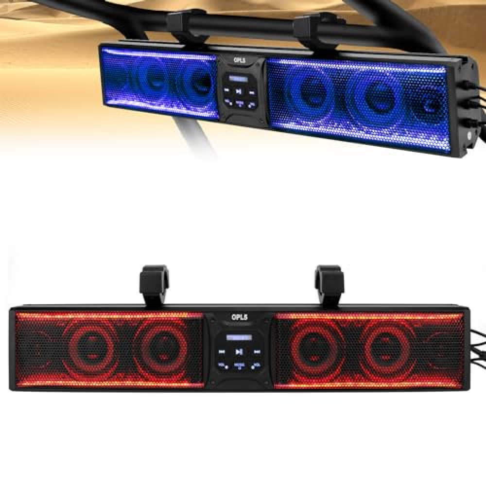 OPL5 UTV Sound Bar 26 Inch, ATV Soundbar with 6-Speakers,RGB Multicolor Lights with Light Strip, Waterproof Bluetooth Music Sync Function for Boat Golf Cart w/1.75”-2.25” Roll Bar, 2 Years Warranty