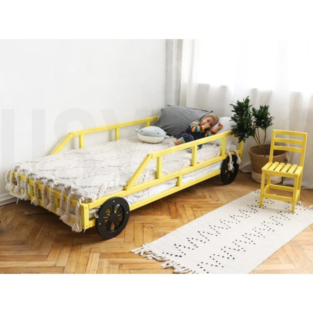Oppipo Ahşap Montessori Karyola - Masif Ahşap Karyola - Montessori Yatak - Sarı - 70 x 130 cm Karyola Fiyatı