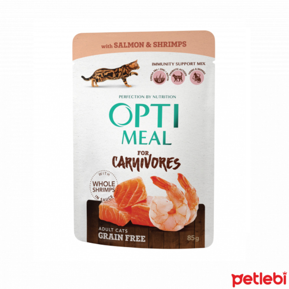 Optimeal Carnivores Sos İçinde Parça Somonlu ve Karidesli Yetişkin Kedi Konservesi 85gr Evcil Hayvan Ürünleri Fiyatı