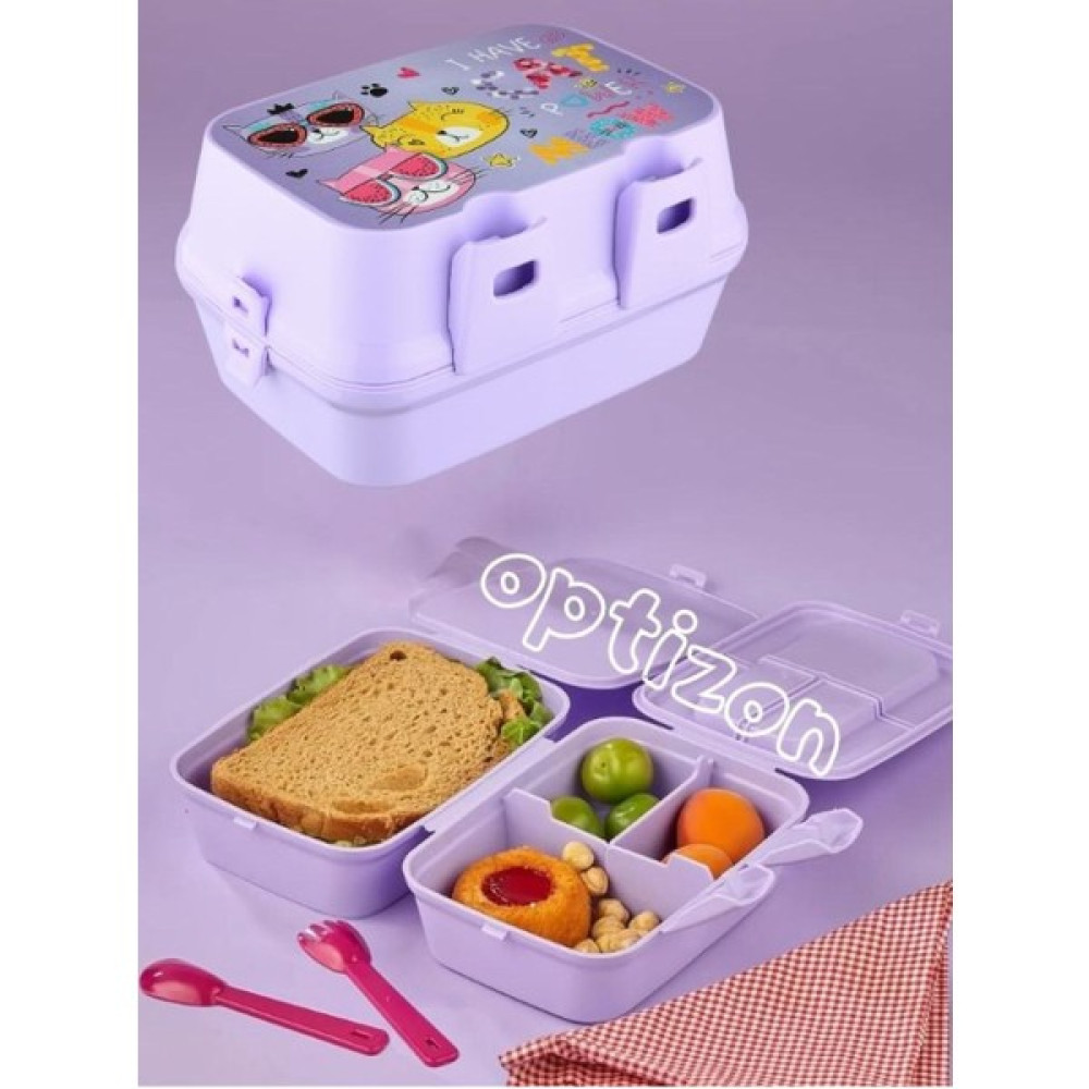 optizon Meow Kedi Dikdörtgen Beslenme Kutusu Kendinden Kaşıklı 4 Bölmeli 2 Katlı Beslenme Kutusu Beslenme Çantası Fiyatı