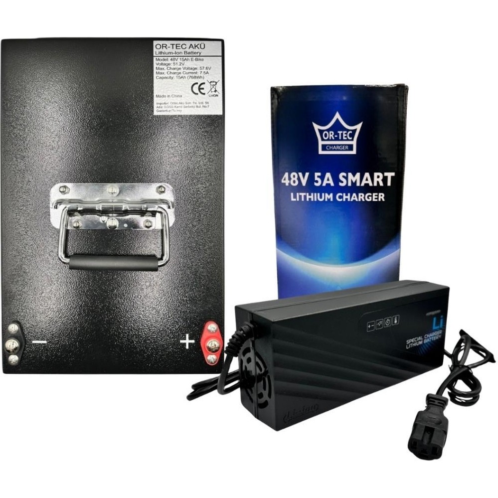 Or-Tec 48V 15AH(14 Ah Uyumlu) Lityum Lifepo4 Elektrikli Motosiklet Aküsü - 48V 5A Lityum Şarj Cihazı Seti Evcil Hayvan Ürünleri Fiyatı