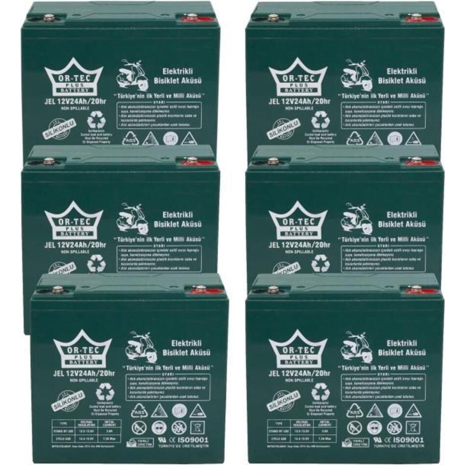 Or-Tec Jel Akü 6'lı Set 12V 24Ah Yüksek Performans Elektrikli Bisiklet ve Motosiklet Uyumlu Elektrikli Bisikletler Fiyatı