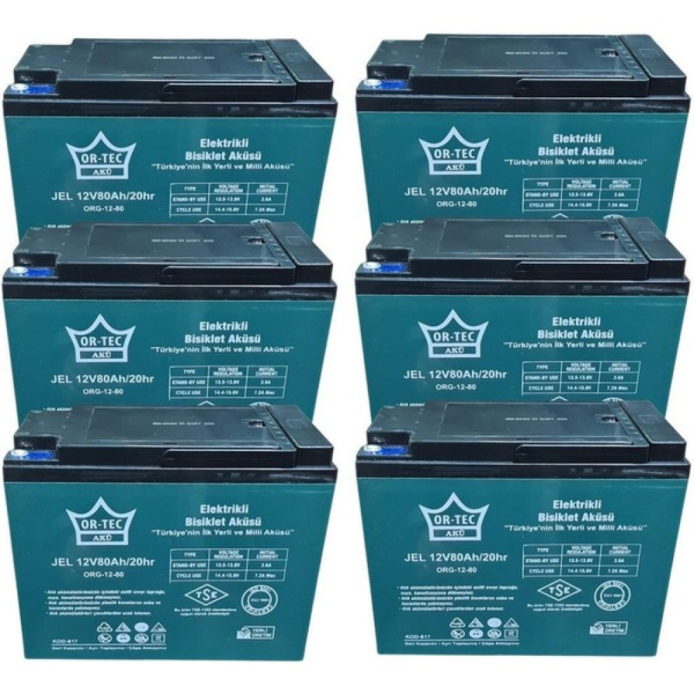Or-Tec Ortec 6'lı Set 12V 80 Ah Jel Motor Aküsü (Üretim Yılı: 2024) Akü Fiyatı