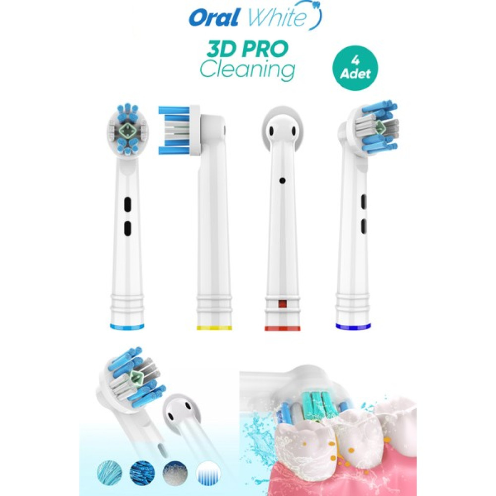 Oral White 3 D Pro Cleaning Beyazlatma Teknolojisi Oral-b Uyumlu 4 Adet Yedek Başlık Şarjlı Diş Fırçası ve Aksesuarları Fiyatı