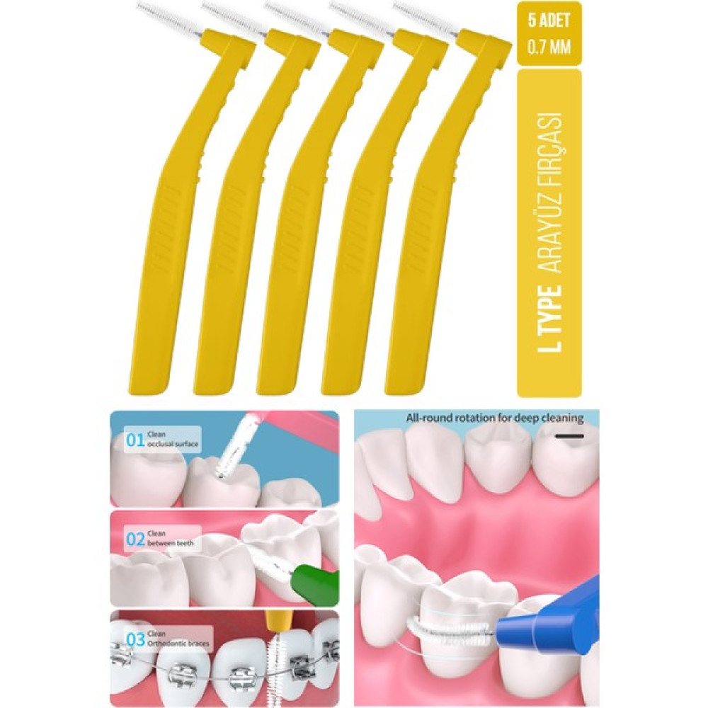 Oral White Arayüz Fırçası Sarı 0.7 mm Cleaning Pro 5 Adet Diş Fırçaları Fiyatı