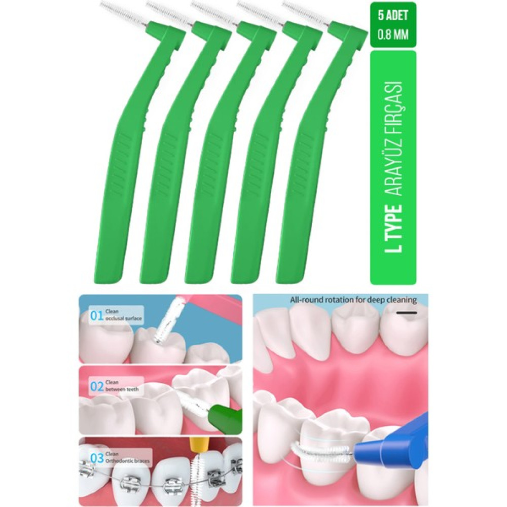 Oral White Arayüz Fırçası Yeşil 0.8 mm Cleaning Pro 5 Adet Diş Fırçaları Fiyatı