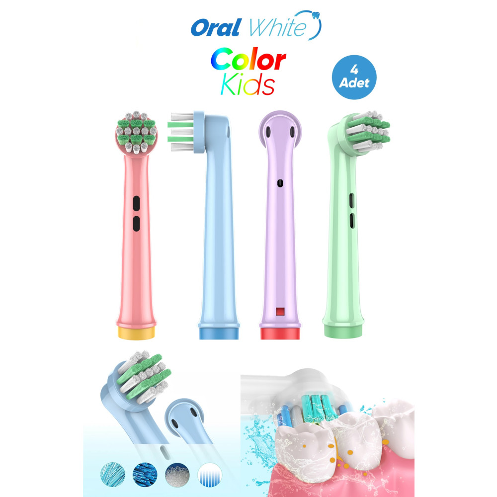Oral White Color Kids Çocuk Diş Fırçası Yedek başlığı Hassas Ve Yumuşak Oral-b Uyumlu 4 Adet Şarjlı Diş Fırçası ve Aksesuarları Fiyatı