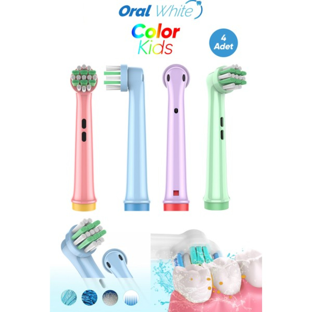 Oral White Color Kids Çocuklara Özel Hassas Oral-B Uyumlu 4 Adet Yedek Başlık Şarjlı Diş Fırçası ve Aksesuarları Fiyatı