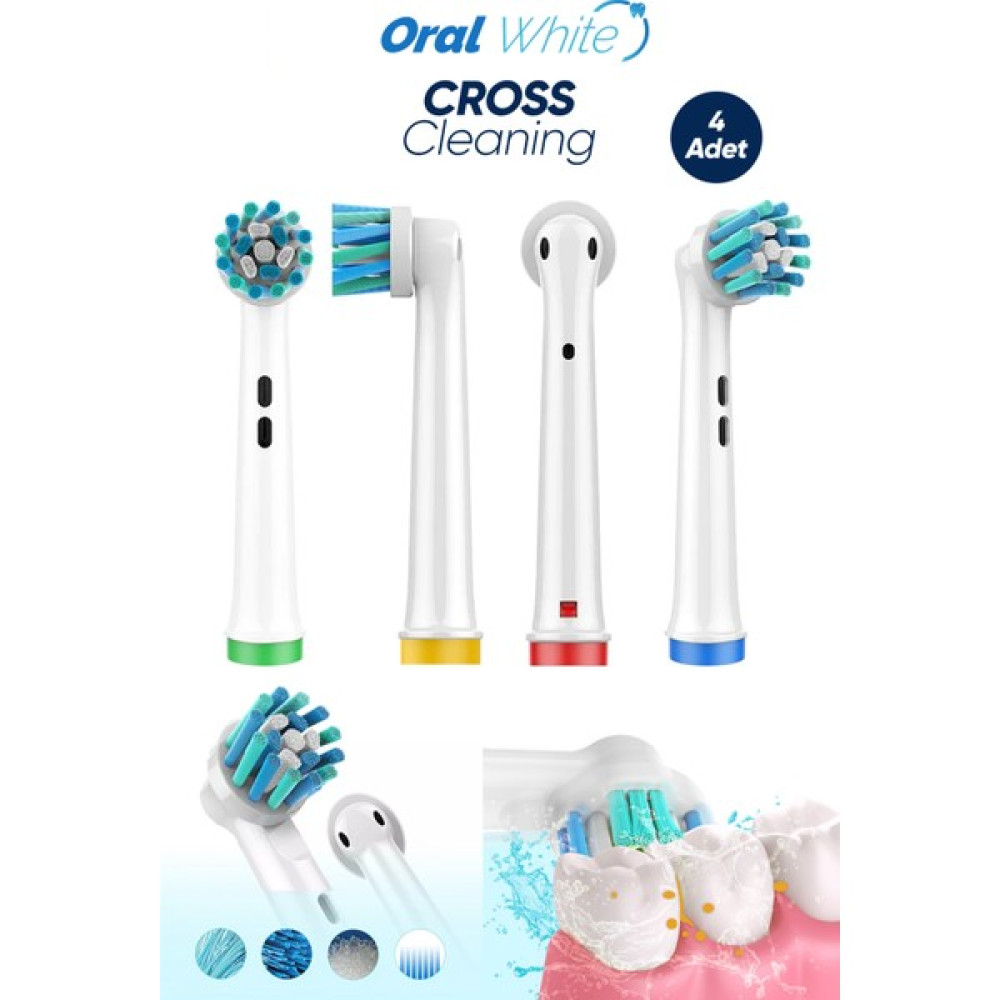 Oral White Cross Cleaning Çapraz Kıl Teknolojisi Oral-b Uyumlu 4 Adet Şarjlı Diş Fırçası ve Aksesuarları Fiyatı