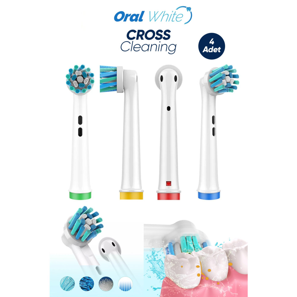 Oral White Cross Cleaning Çapraz Kıl Teknolojisi Oral-b Uyumlu 4 Adet Yedek başlık Şarjlı Diş Fırçası ve Aksesuarları Fiyatı
