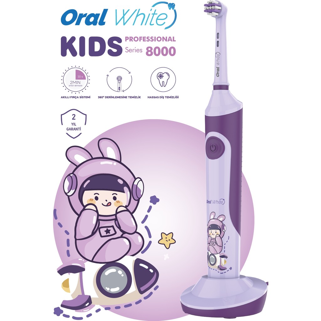 Oral White Professional Series 8000 Çocuklara Özel Şarjlı Diş Fırçası Mor (Color Kids Yumuşak Başlık) Diğer Fiyatı