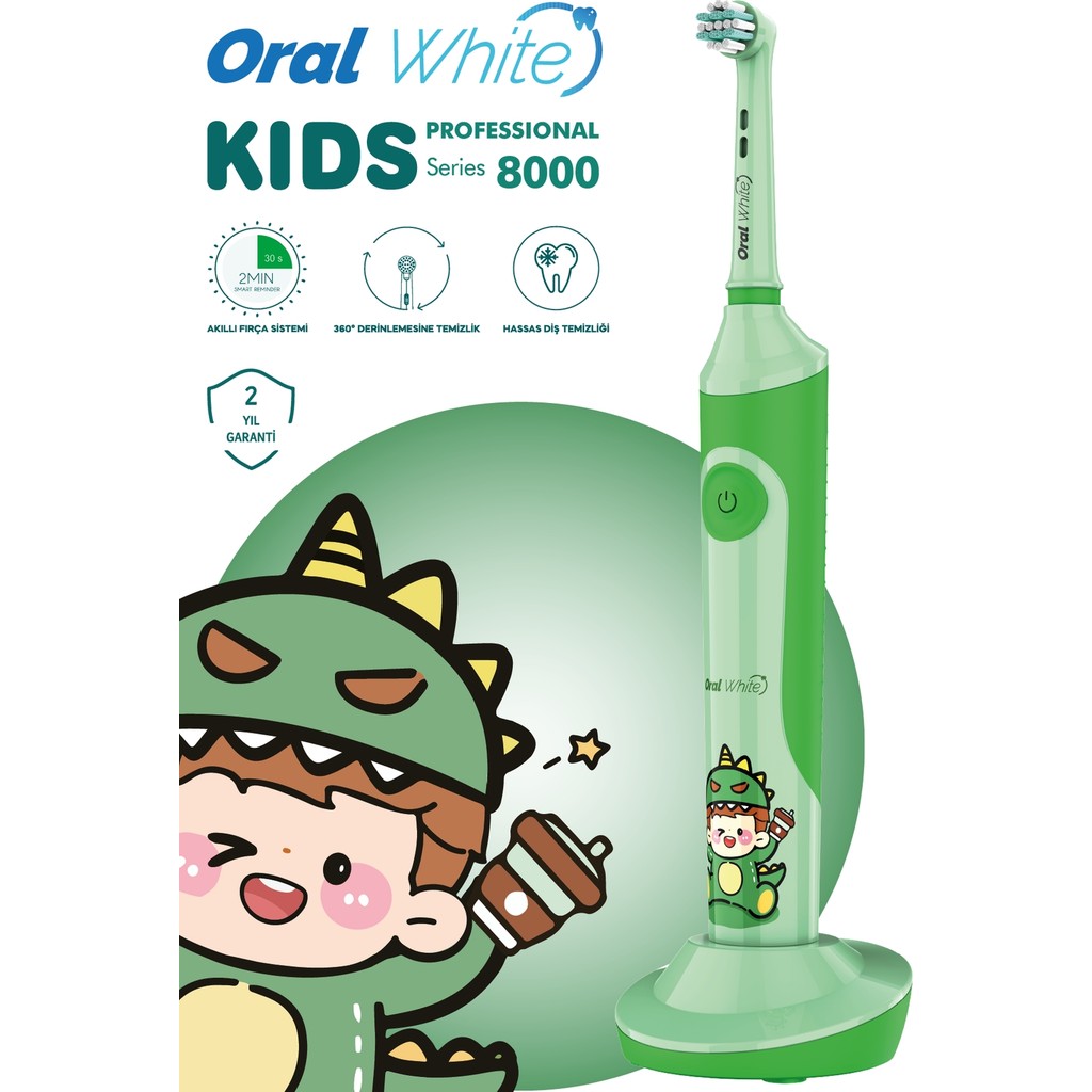 Oral White Professional Series 8000 Çocuklara Özel Şarjlı Diş Fırçası Yeşil (Color Kids Yumuşak Başlık) Diğer Fiyatı
