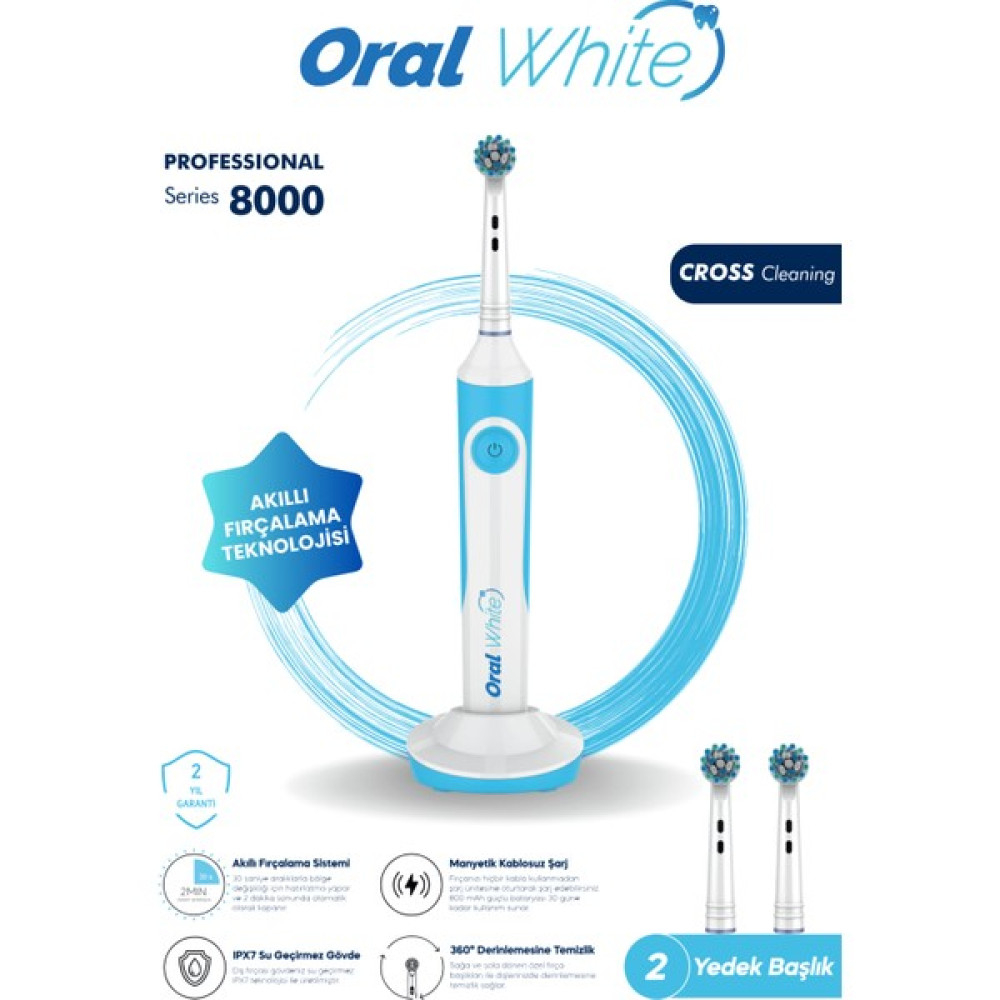 Oral White Professional Series 8000 Şarjlı Diş Fırçası Mavi Şarjlı Diş Fırçası ve Aksesuarları Fiyatı