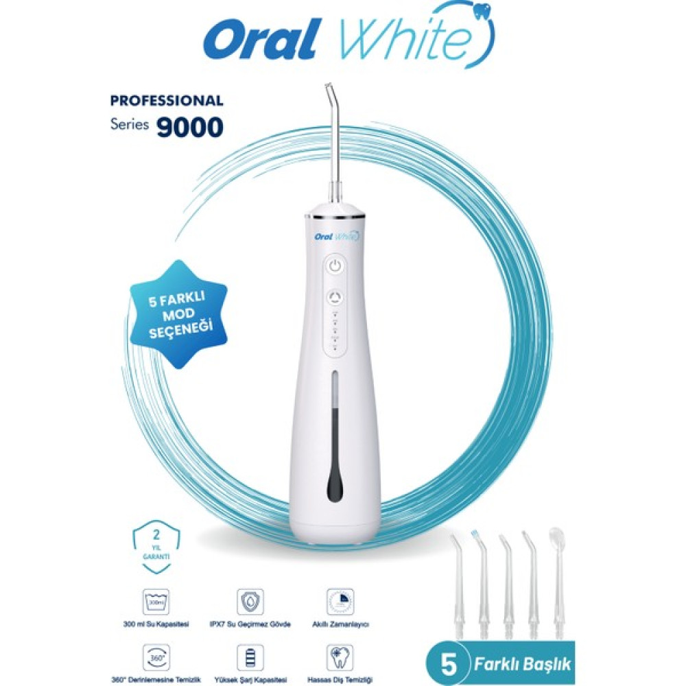 Oral White Professional Series 9000 Şarjlı Ağız Duşu 5 Başlık - Beyaz Şarjlı Diş Fırçası ve Aksesuarları Fiyatı