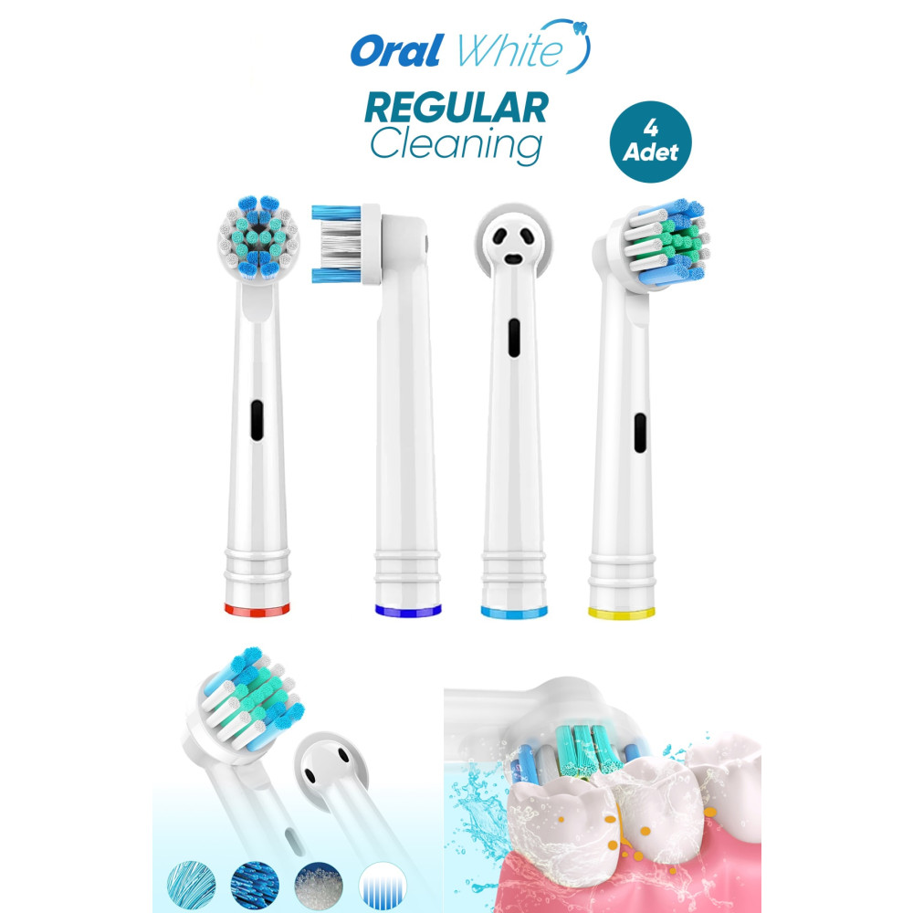 Oral White Regular Cleaning Oral-b Uyumlu 4 Adet Yedek başlık Şarjlı Diş Fırçası ve Aksesuarları Fiyatı