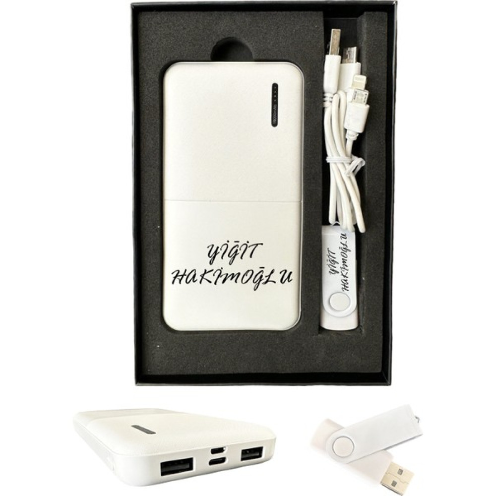 Oranlı Promosyon Kişiye Özel 10.000MAH Powerbank 16GB USB Set Kutulu Hediyelik Set - Beyaz Oto Boyaları Fiyatı